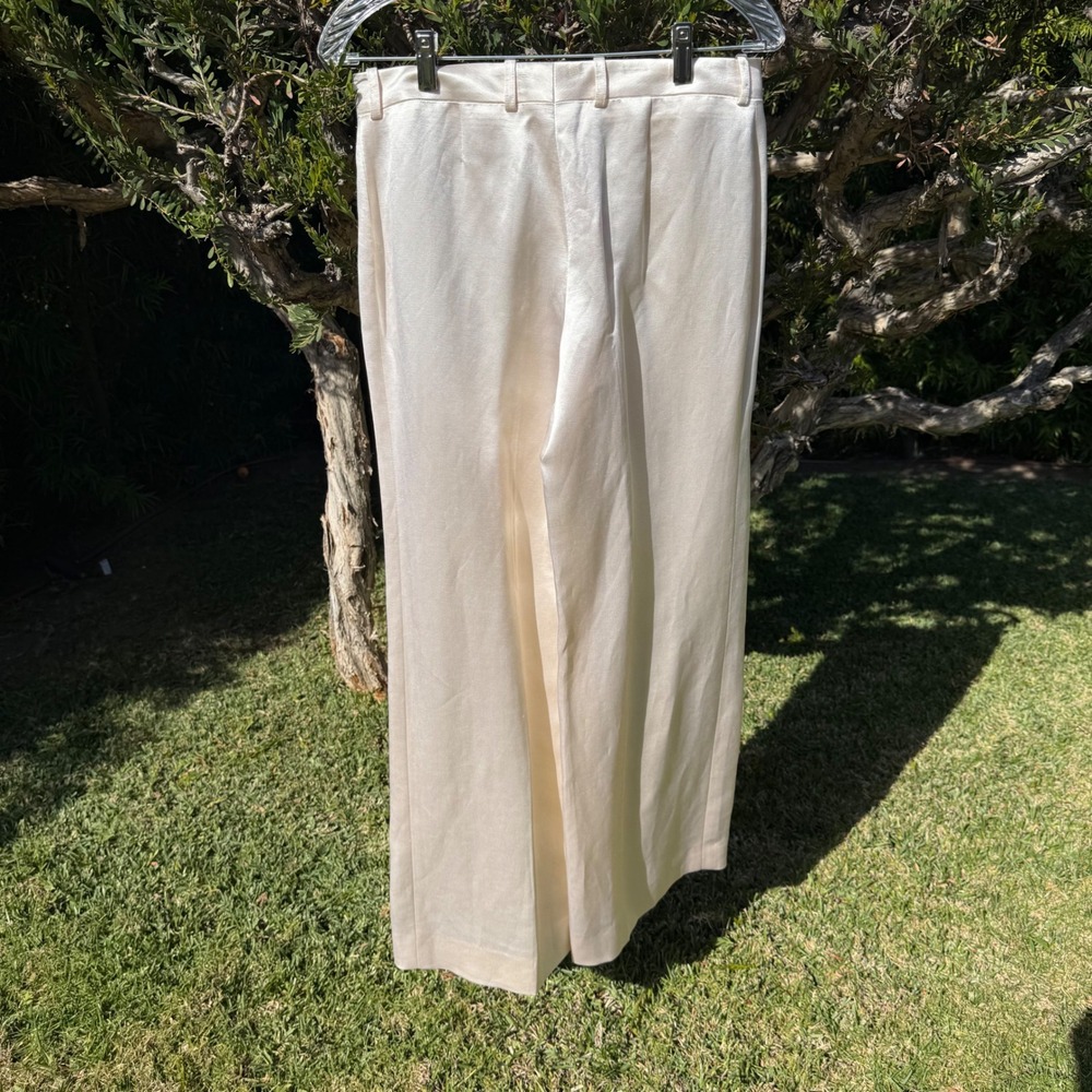 Celine Cream Linen Silk Wide Leg Trousers Pants Made in France Size 38 - Picture 9 of 10